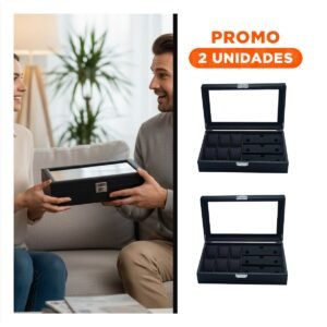 Pack2 Organizador para 6 Relojes y 3 Lentes Negro con Divisiones