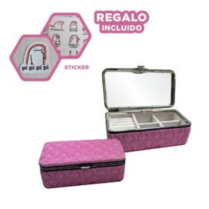 Organizador de Joyas con Espejo 16x8,5x5,5cm Rosado Diseno Portatil Y+Regalo Sticker
