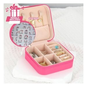 Caja Mini Joyero Portatil para Mujer en Color Fucsia Y+Regalo Sticker