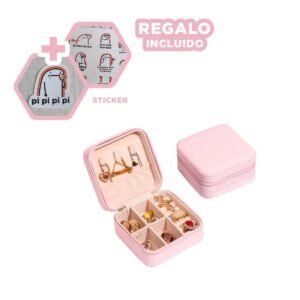 Caja Mini Joyero Portatil para Mujer en Color Rosado Claro Y+Regalo Sticker