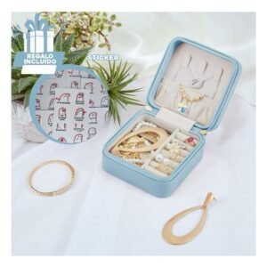 Caja Mini Joyero Portatil para Mujer en Color Azul Pastel Y+Regalo Sticker