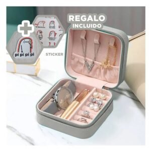 Caja Mini Joyero Portatil para Mujer en Color Gris Agua Y+Regalo Sticker