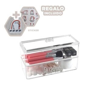 Caja Organizadora de Acrilico 2 Pisos con 3 Divisiones Transparente Y+Regalo Sticker