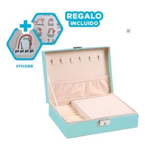 Caja Joyero Rectangular 20,5x12,5x5,5 cm en Color Celeste Y+Regalo Sticker