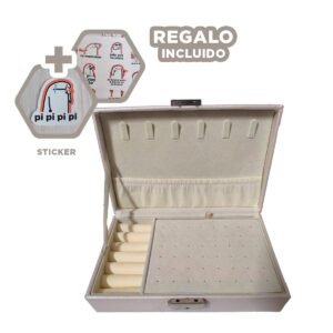 Caja Joyero Rectangular 20,5x12,5x5,5 cm en Color Beige Brillante Y+Regalo Sticker