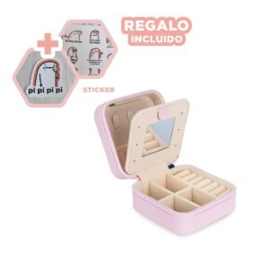Estuche Mini Portatil con Espejo Cuero PU Rosado para Viaje Y+Regalo Sticker