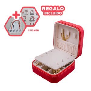 Estuche Mini Portatil con Espejo Cuero PU Rojo para Viaje Y+Regalo Sticker