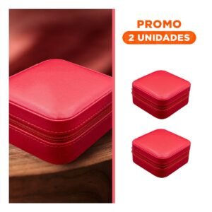 Pack2 Joyero Portatil con Espejo Cuero PU Rojo para Viaje Mujer
