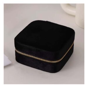 Joyero Mini Portatil de Terciopelo Negro para Mujer Elegante