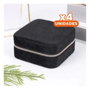 Pack2 Joyero Portatil de Terciopelo Negro para Viaje Mujer
