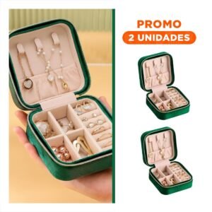 Pack2 Joyero Portatil de Terciopelo Verde Oscuro para Viaje Mujer