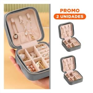 Pack2 Joyero Portatil de Terciopelo Plomo para Viaje Mujer
