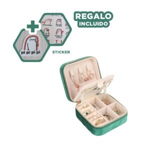 Estuche Mini Portatil con Espejo Terciopelo Verde Oscuro Y+Regalo Sticker