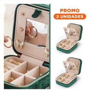 Pack2 Joyero Portatil con Espejo Terciopelo Verde Oscuro