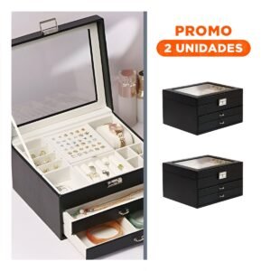 Pack2 Organizador de Joyas Color Negro 3 Niveles Resistente y Practico