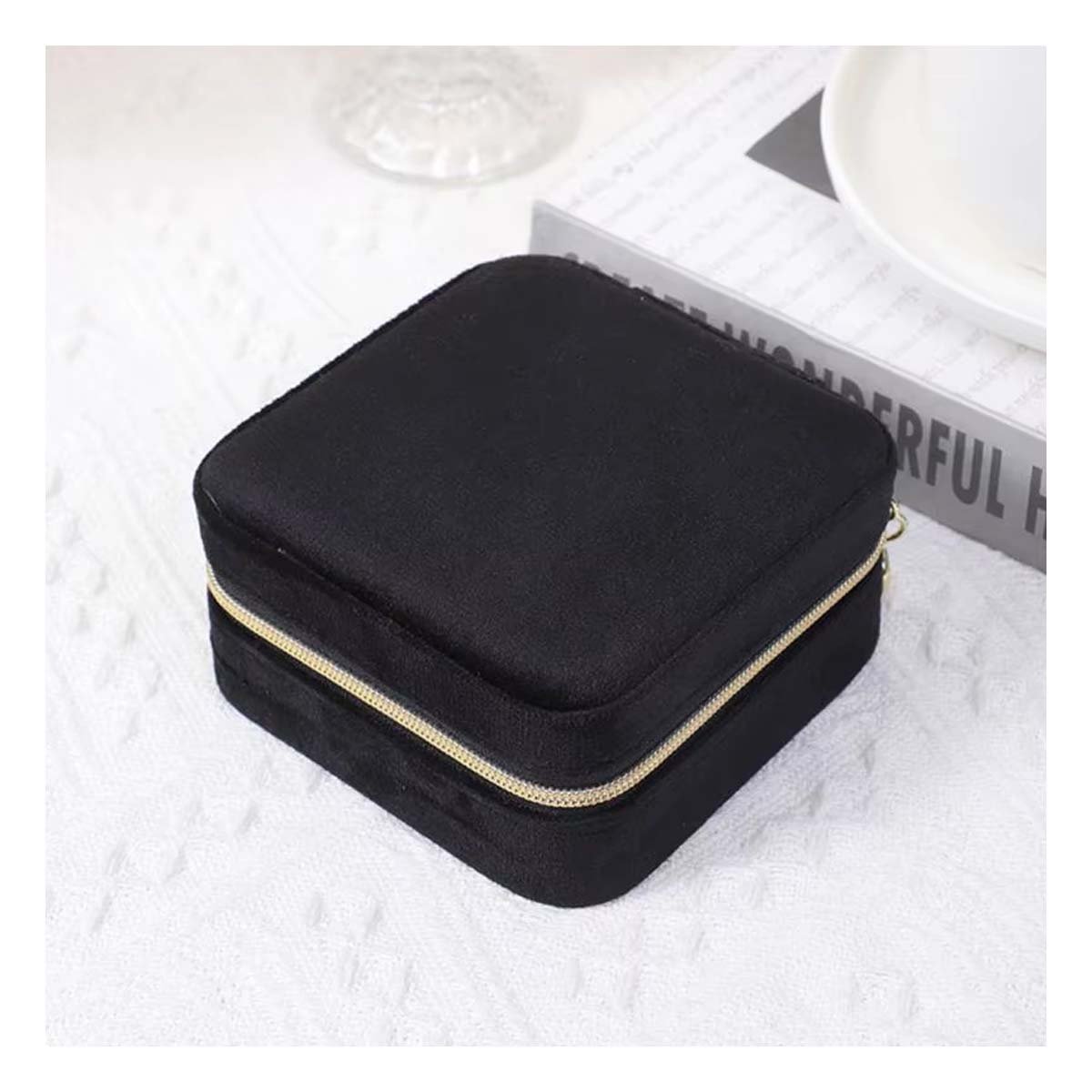 Joyero Mini Portatil con Espejo Terciopelo de Color Negro