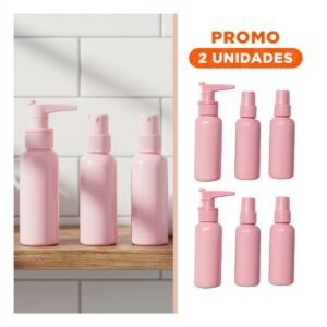 Pack2 Set de Envases de Viaje 7 Piezas Rosado Resistentes y Duraderos