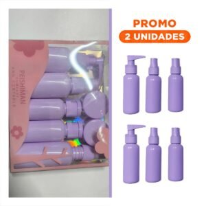 Pack2 Set de Envases de Viaje 7 Piezas Lila Resistentes y Duraderos