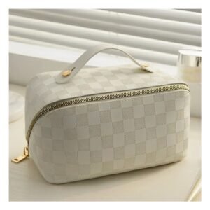 Cosmetiquero Blanco de Cuadros Minimalista para Maquillaje y Viaje