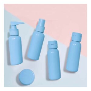 Envase Dispensador de Viaje 7 Piezas Color Celeste Compacto y Muy Seguro