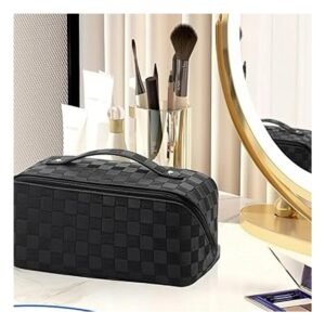 Cosmetiquero Negro de Cuadros Minimalista para Maquillaje y Viaje