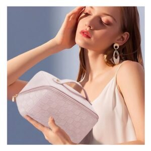 Portacosmeticos Rosado de Cuadros Minimalista para Maquillaje Diario