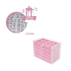 Joyero 5 Niveles Rosado Terciopelo y Acrilico Facil de Usar y Mantener Y+Regalo Sticker