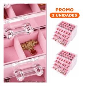 Pack2 Rejilla 5 Niveles Rosado de Terciopelo y Acrilico para Exhibir Collares y Pulseras