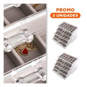 Pack2 Soporte 5 Niveles Plomo de Terciopelo y Acrilico para Guardar Joyeria Comoda