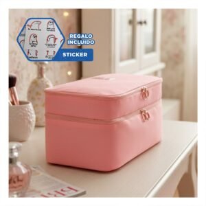 Neceser Multifuncional 4 Espacios 30x16x17cm Rosado para Mujer Y+Regalo Sticker