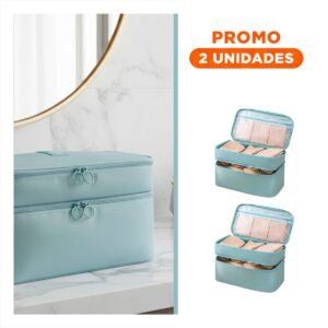 Pack2 Neceser Organizador 4 Espacios 30x16x17cm Celeste para Viajes