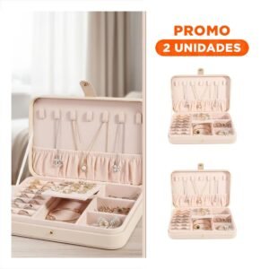 Pack2 Joyero 22x14 cm Beige con Divisiones para Aretes Pulseras y Anillos
