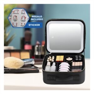 Bolso Organizador de Maquillaje con Espejo Negro Estilo Moderno Y+Regalo Sticker
