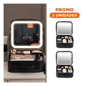 Pack2 Organizador de Maquillaje con Espejo Negro Diseño Profesional