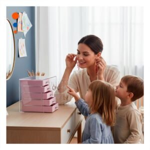 Joyero 5 Cajones y 3 Puertas en Terciopelo Rosado Organizador Elegante