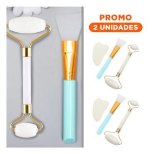 Pack2 Rodillo Facial Set de 3 de Jade Blanco para Masaje Profundo y Relajante