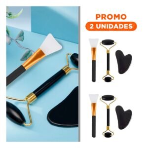 Pack2 Rodillo Facial Set de 3 de Jade Negro para Masaje Profundo y Relajante
