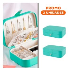 Pack2 Joyero Verde Agua 16x11x5 cm con Separadores Internos para Collares