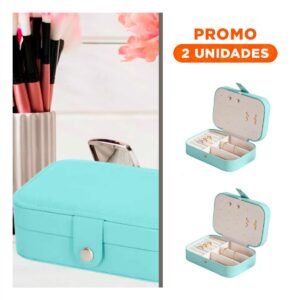 Pack2 Estuche Organizador De Joyas 16x11x5 cm Celeste Claro Con Divisiones