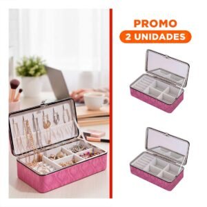 Pack2 Joyero Rosado con Espejo 16x8,5x5,5cm Diseno Moderno para Guardar Joyas