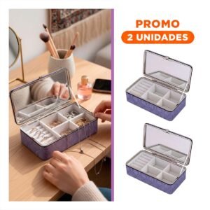 Pack2 Joyero Lila con Espejo 16x8,5x5,5cm Diseno Moderno para Guardar Joyas