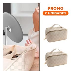 Pack2 Organizador Blanco de Maquillaje con Diseno de Cuadros Minimalista
