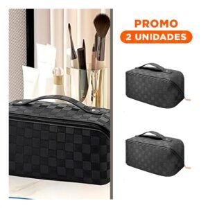 Pack2 Organizador Negro de Maquillaje con Diseño de Cuadros Minimalista