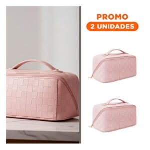 Pack2 Bolsa de Maquillaje Rosada con Diseno de Cuadros Minimalista