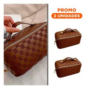 Pack2 Organizador Marron de Maquillaje con Diseno de Cuadros Minimalista