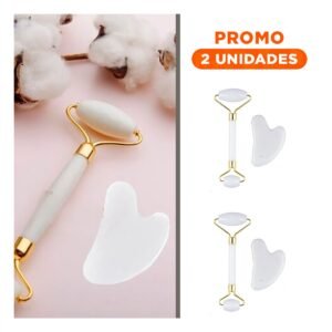 Pack2 Rodillo Facial Set de 2 de Jade Blanco para Masaje Profundo y Relajante