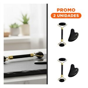 Pack2 Rodillo Facial Set de 2 de Jade Negro para Masaje Profundo y Relajante