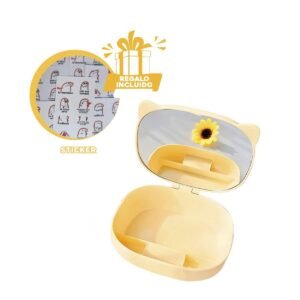 Caja con Espejo Gato Integrado y Divisiones Amplias en en Color Amarillo Y+Regalo Sticker