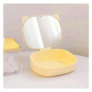 Caja en Color Amarillo con Divisiones Internas y Espejo en Forma de Gato Decorativo