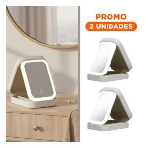 Pack2 Estuche Elegante 11,5x16,5x6cm Blanco con LED y Espejo para Organizar Collares y Anillos